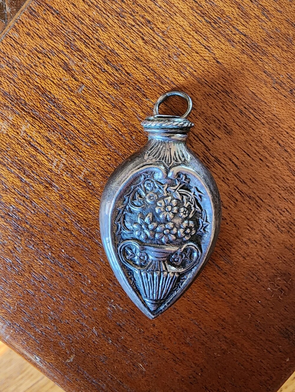 Vintage Silver-Tone Floral Pendant Bottle - Silver